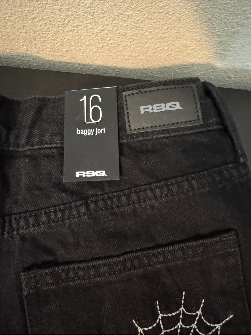 Black RSQ BOYS BAGGY Denim Shorts with Web Pocket Embroidery - Picture 7 of 9
